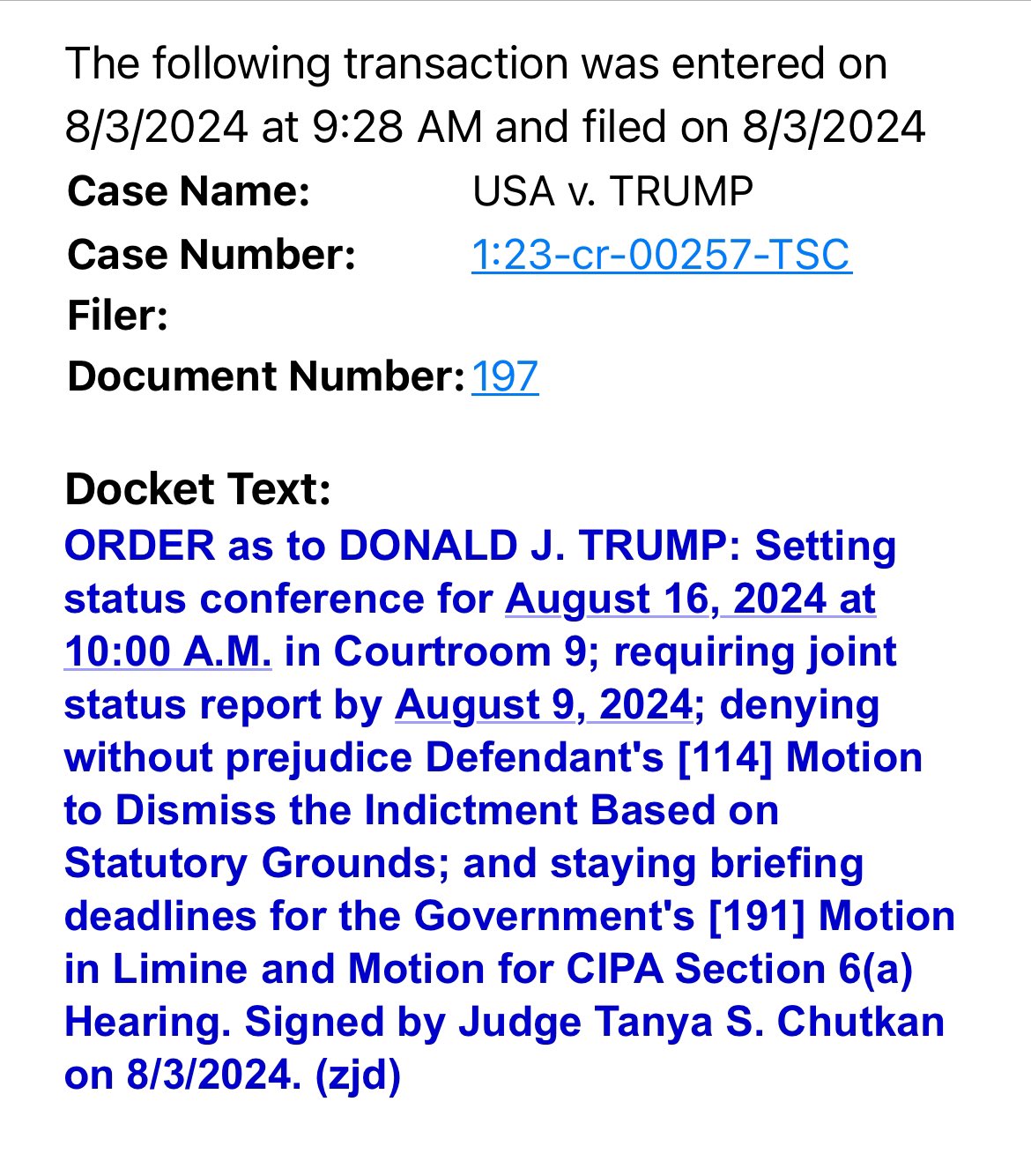 Lisa Rubin on X: &ldquo;NEW(ish): Judge Chutkan is back in action 