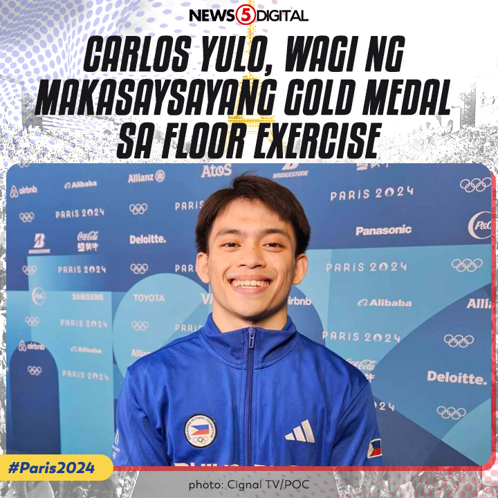 News5PH's tweet photo. GOLDEN BOY

Napanalunan ng gymnast na si #CarlosYulo ang unang gold medal ng Pilipinas sa #Paris2024 #Olympics matapos pagharian ang floor exercise ngayong Sabado, August 3. #News5 #100TaongLaban #ParaSaBayan https://t.co/I5BubLGMUz