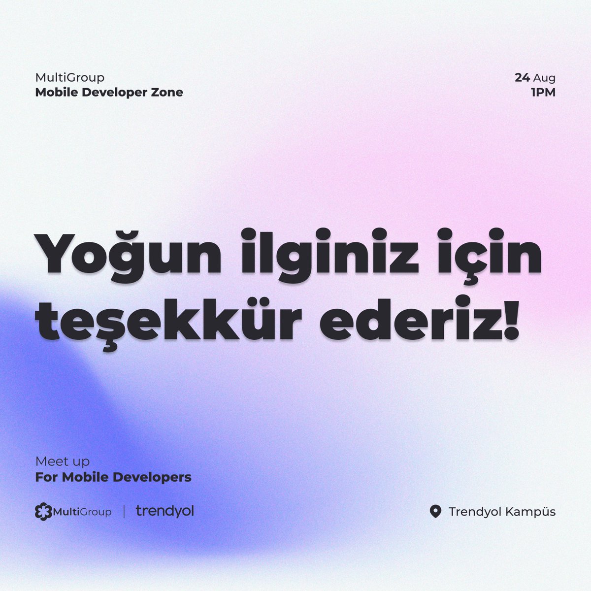 MultiGroup (@devmultigroup) on Twitter photo 🎉 Büyük İlgi İçin Teşekkürler!
Etkinliğimize gösterdiğiniz büyük ilgi için teşekkür ederiz! Biletlerimizin hızla tükenmiş olması bizi inanılmaz mutlu etti. 
Ne yazık ki, etkinlik alanımız sınırlı sayıda katılımcıyı ağırlayabiliyor. Ancak, katılamayanlar olabileceği için bir 🎉 Büyük İlgi İçin Teşekkürler!
Etkinliğimize gösterdiğiniz büyük ilgi için teşekkür ederiz! Biletlerimizin hızla tükenmiş olması bizi inanılmaz mutlu etti. 
Ne yazık ki, etkinlik alanımız sınırlı sayıda katılımcıyı ağırlayabiliyor. Ancak, katılamayanlar olabileceği için bir