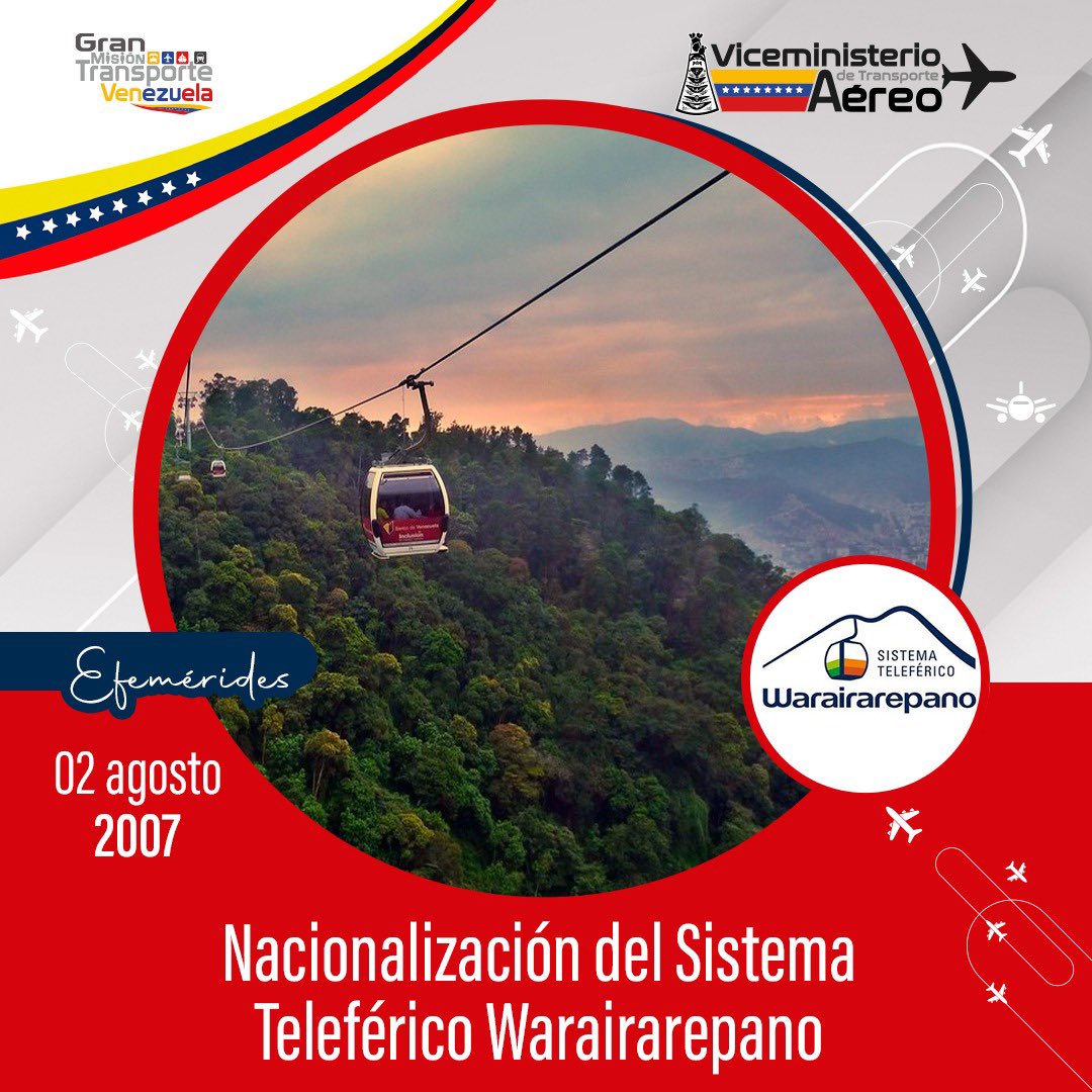 viceminaereo's tweet photo. #EfeméridesViceminAéreo || Hoy se cumplen 17 años de la nacionalización del Teleférico Warairarepano ubicada en la región montañosa del Ávila. Como parte de las reivindicaciones sociales impulsadas por la Revolución Bolivariana y su máximo líder, Hugo Chávez. https://t.co/zZenGGwgNE