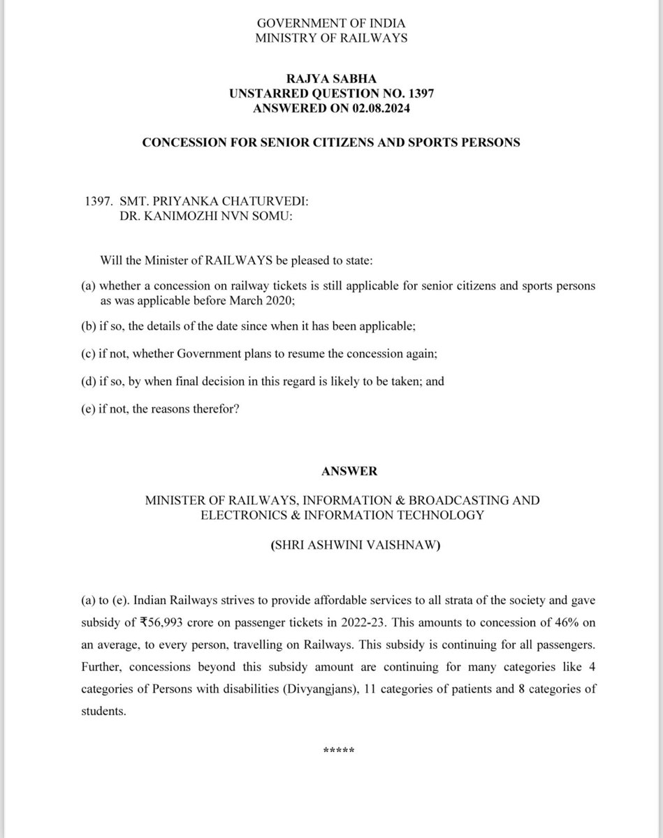 priyankac19's tweet photo. So Railways has categorically decided to not restart senior citizens and sports citizens concession which was stopped during covid. 
Chaliye bajao taali! https://t.co/JBKY3dKYAJ