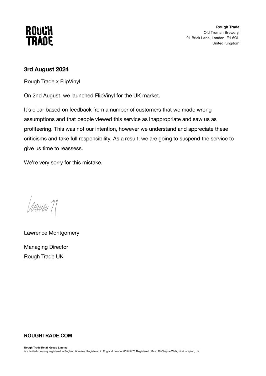 A statement on the launch of FlipVinyl for the UK market.