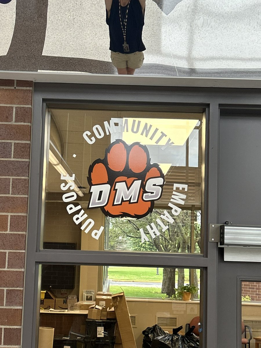 DodgeTigers's tweet photo. We are preparing for the school year with some new graphics throughout the building displaying our core values. Excited to see our learners and families for schedule/picture day on Thursday, August 15! #WeAre192 #DMSpride https://t.co/MsOodirJhM