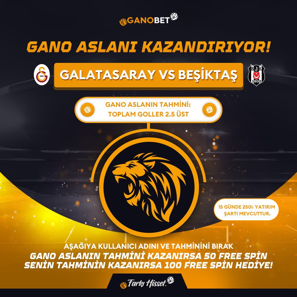 Gano Aslanı Kazandırıyor   
Galatasaray - Beşiktaş
Gano Aslanın Tahmini: Toplam Goller 2.5 Üst

Yoruma kullanıcı adını ve tahminini bırak!
Gano Aslanın tahmini kazanırsa 50 Free Spin 
Senin tahminin kazanırsa 100 Free Spin Hediye! 

#ganobet