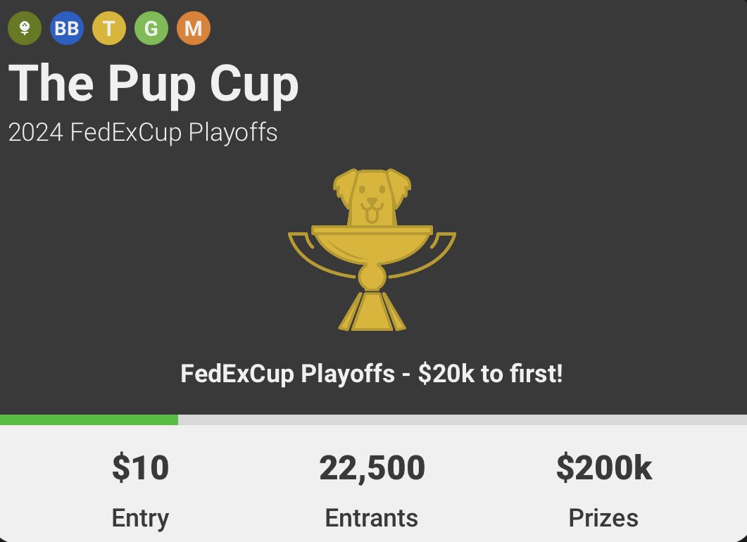 I know it’s the heart of NFL drafting season but the Pup Cup locks in two weeks! Hop in ⛳️ Perfect contest to test out the new MME function. 

(Also pays out on Sept. 2nd still 3 days before NFL contests lock!)