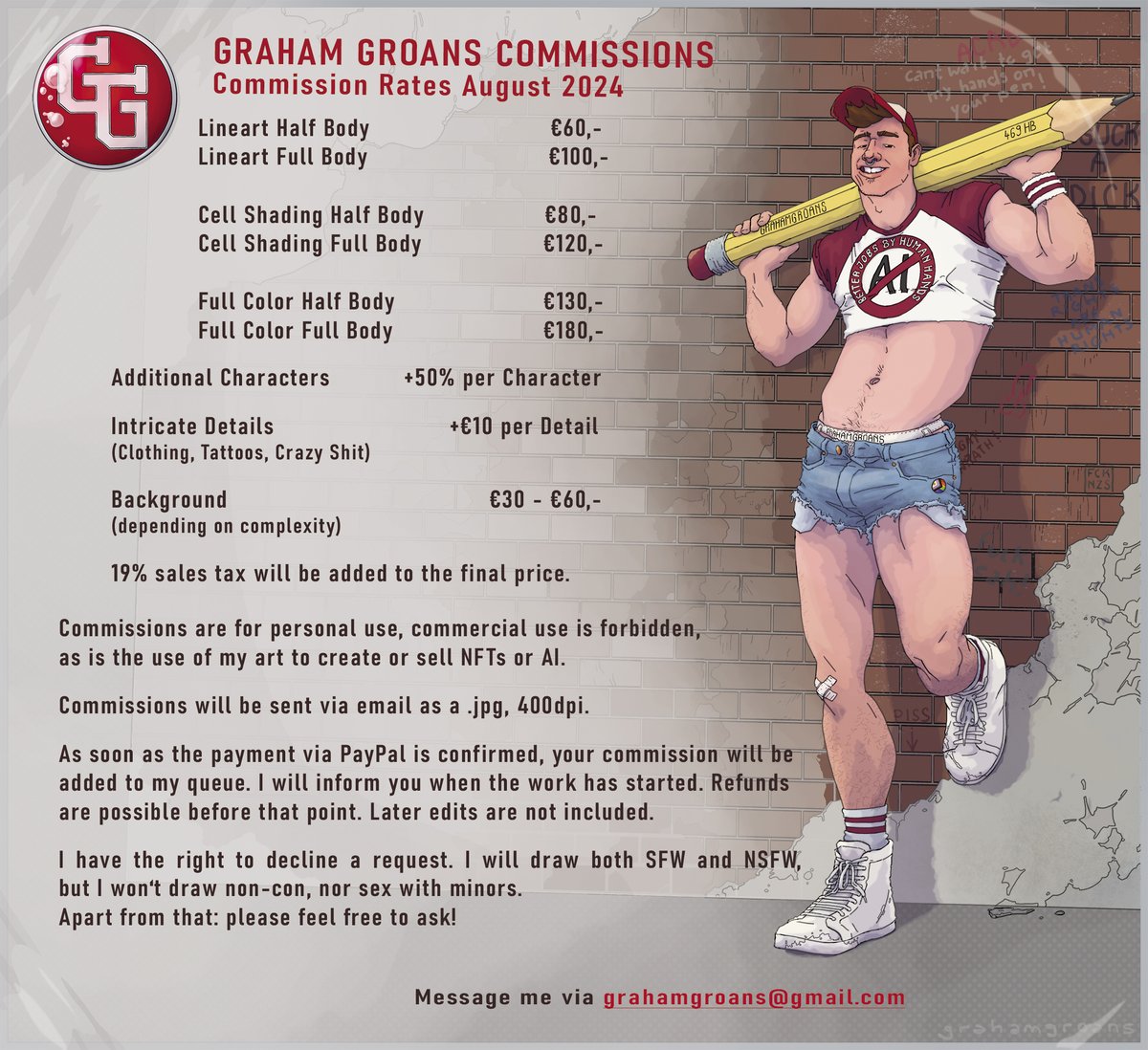 GRAHAM GROANS IS DOING COMMISSIONS!

Opening two slots as of today!
Message me if you're interested.