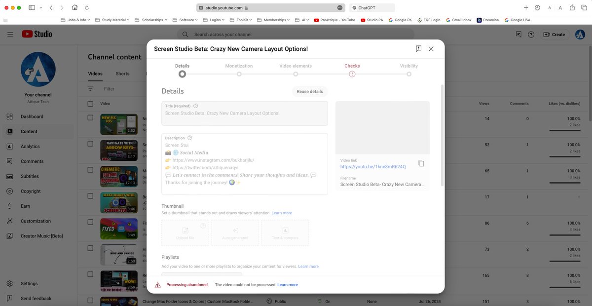 AttiqueStic's tweet photo. @TeamYouTube I am unable to upload a video. Here's the error message I get. I changed browsers and networks and read the article to see more options. my channel https://t.co/UfxX8bbCY3 https://t.co/uy79zZ9Cvw