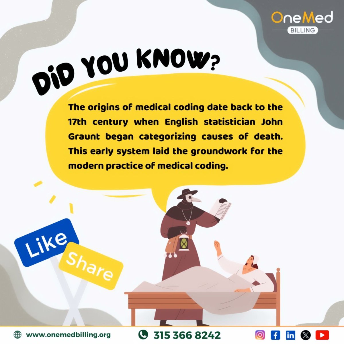 OneMedBilling's tweet photo. The origins of medical coding date back to the 17th century when English statistician John Graunt began categorizing causes of death. This early system laid the groundwork for the modern practice of medical coding. 

#MedicalBilling #MedicalCoding #onemedbilling #onemed https://t.co/I6kiaVSrfV