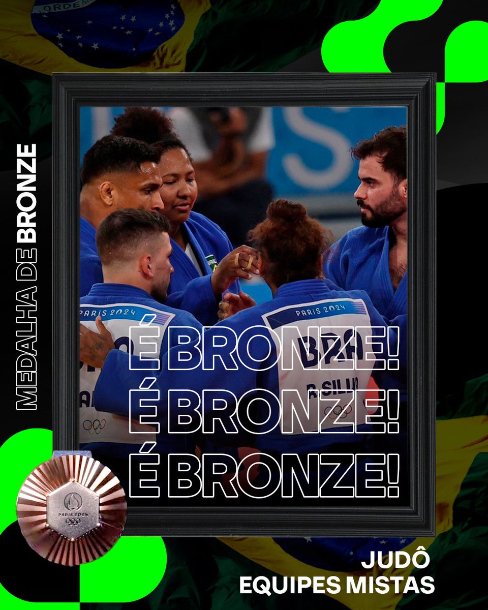 BRONZE NO JUDÔ! 🥉 
O BRASIL CONQUISTOU a medalha de bronze em #Paris2024 na modalidade de Judô em equipes mistas. 🔥🔥

O judô é a modalidade que mais deu medalhas para o Brasil na HISTÓRIA das Olimpíadas! 

BORA, BRASIL! 🇧🇷