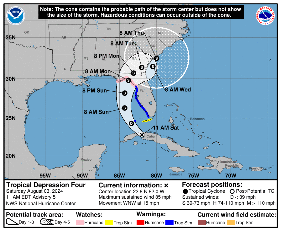 Coming shortly if your in the possible path (Florida, Georgia, South Carolina) of what is poised to be Tropical Storm #Debby <a href="/NHC_Atlantic/">National Hurricane Center</a>