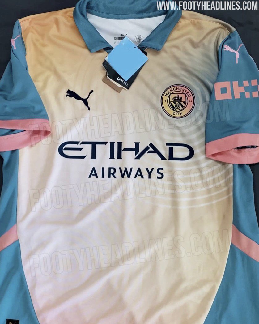 City_hq's tweet photo. 🚨 LEAKED: A closer look at the new Manchester City 2024/25 Fourth kit in collaboration with Noel Gallagher. 👕🌷

📸 via @Footy_Headlines https://t.co/Gx6cmKBWC3