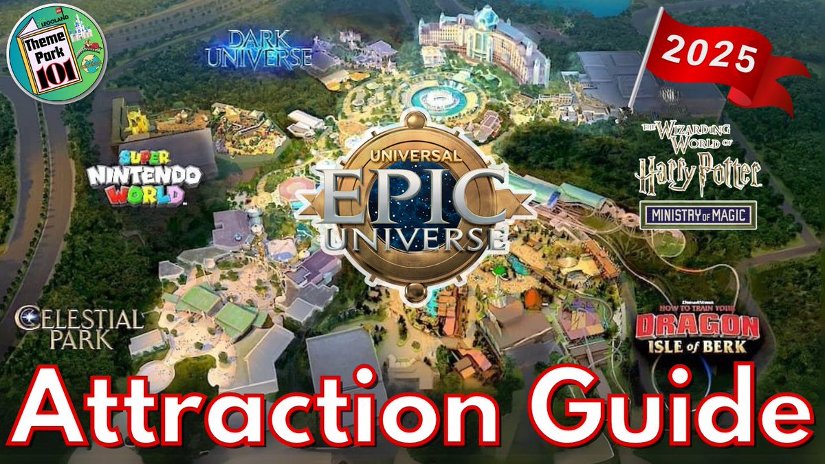 themeparks101's tweet photo. Universal has now announced all five lands in Epic Universe, Check out this handy Attraction Guide summarizing all 15 Attractions: https://t.co/IgW6FTyJdQ https://t.co/GiMXc3qVxM