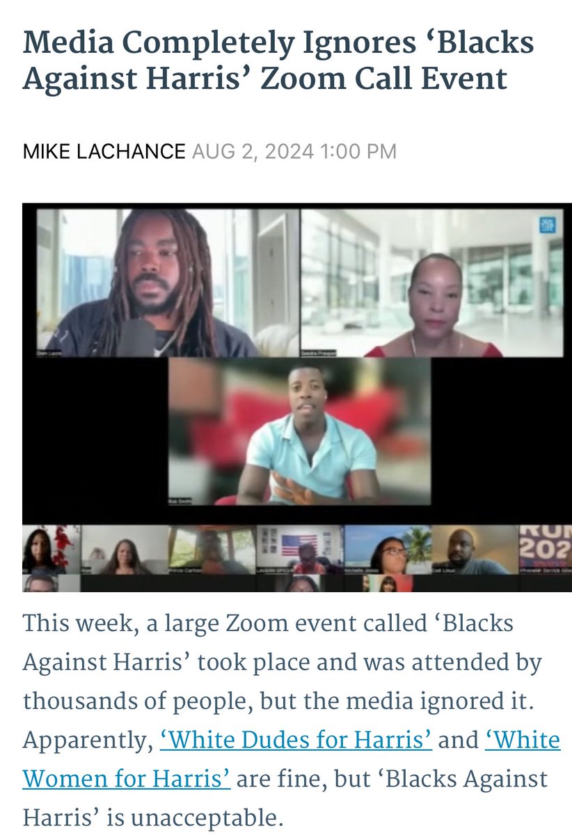 🔥🚨BREAKING NEWS: It is being reported that media has been intentionally ignoring the Blacks Against Harris Zoom Call. 

Although we had an extremely successful launch and beat the numbers of Liberal Zoom Calls reported by the media they still won’t give me or anyone in this