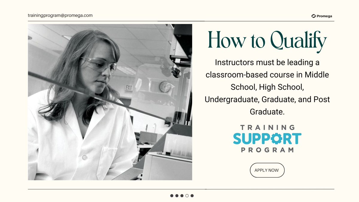 promega's tweet image. Instructors, elevate your teaching with our Training Support Program! If you lead a classroom-based course at any level, you qualify. Apply now and make a bigger impact! 🚀📚 #Education #Teaching #SupportProgram bit.ly/3WQ179h