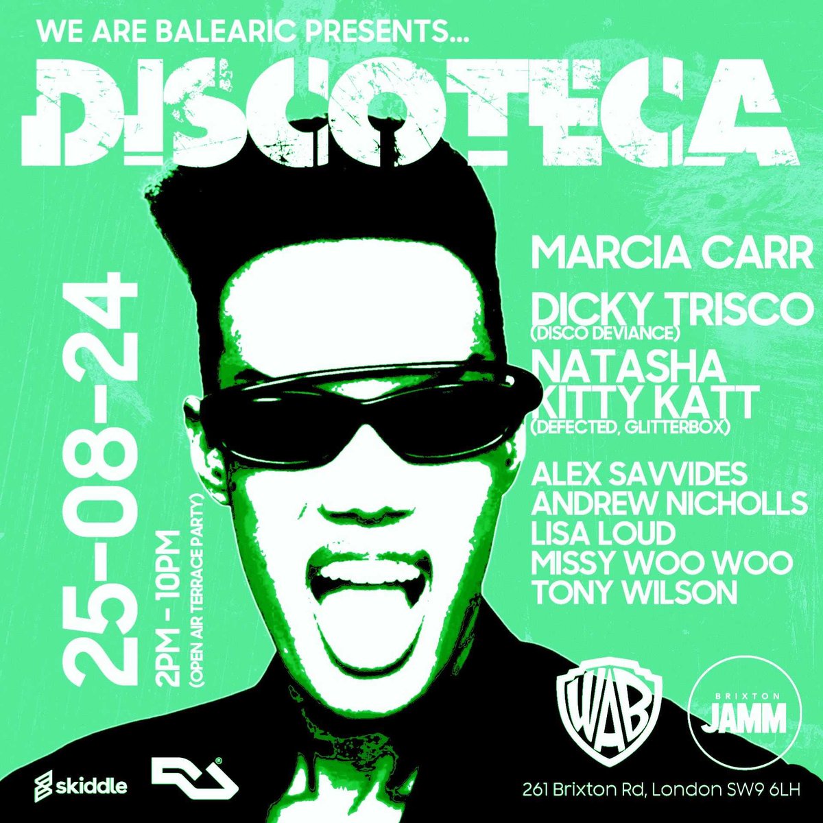 skiddle.com/e/39255462
Bank Holiday Sunday 25th August 
<a href="/brixton_jamm/">Brixton Jamm</a>
<a href="/MarciaCarr/">Marcia Carr</a> <a href="/BrixtonBlog/">Brixton Blog</a> <a href="/brixtonbuzz/">Brixton Buzz</a> <a href="/TimeOutLondon/">Time Out London</a> <a href="/guestlistdotnet/">Guestlist</a> 
<a href="/Mixmag/">Mixmag</a> <a href="/DJmag/">DJ Mag</a> 
#brixton #summerparty #dayparty #balearicbeat #housemusicalldaylong #discovibes #housemusiclovers #acidhouse #letsdance