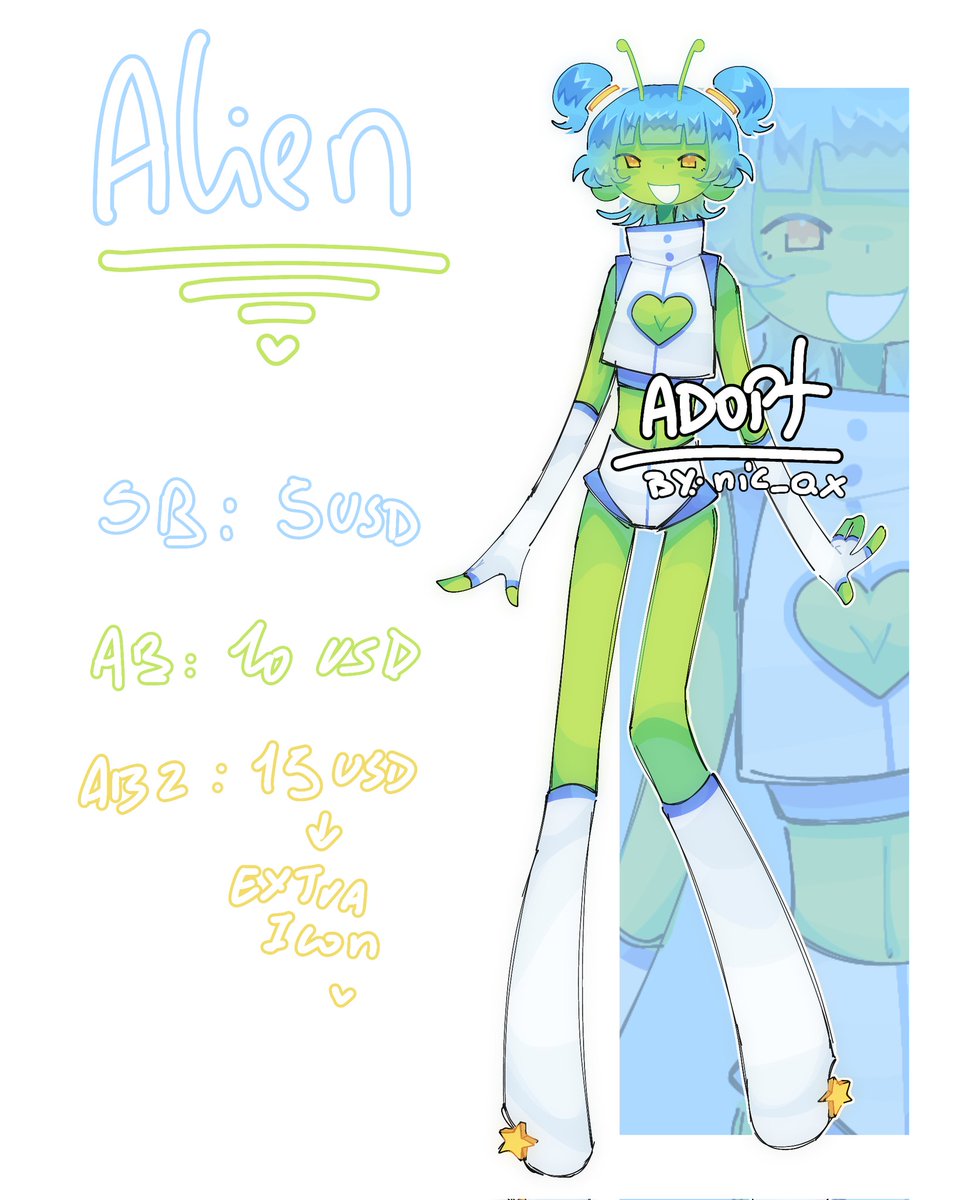 nic_oxxo's tweet photo. [ADOPT 👽] 
.
.
SB: 5usd
AB: 10usd 
AB2: 15usd (comes with an extra icon) 
.
Payment Via PayPal and sending 'em via ToyHouse! 
.
#oc #adopt #alien #alienadopt #art 
RT are appreciated ╰⁠(⁠＾⁠3⁠＾⁠)⁠╯ https://t.co/vDudpwZGE7