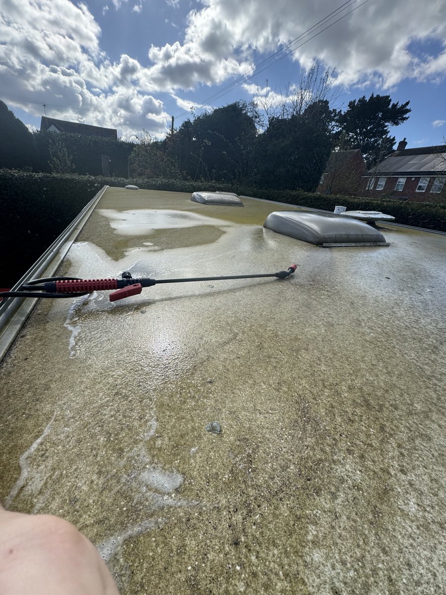 whereisdanc's tweet photo. WHOOPS! It's been a little negated due to ill health, but finally up a ladder and giving the caravan roof a good clean. #caravanclean #roofclean #elbowgrease #beentoolong https://t.co/NOUe9P8jK2