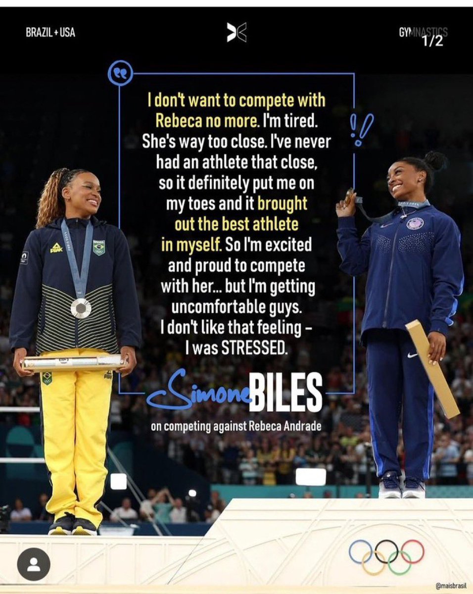 Obviously Simone Biles is phenomenal. But also a huge shout out to the amazing Rebeca Andrade. 

How lucky are we to witness such greatness? 

Imagine being name checked like this by the GOAT