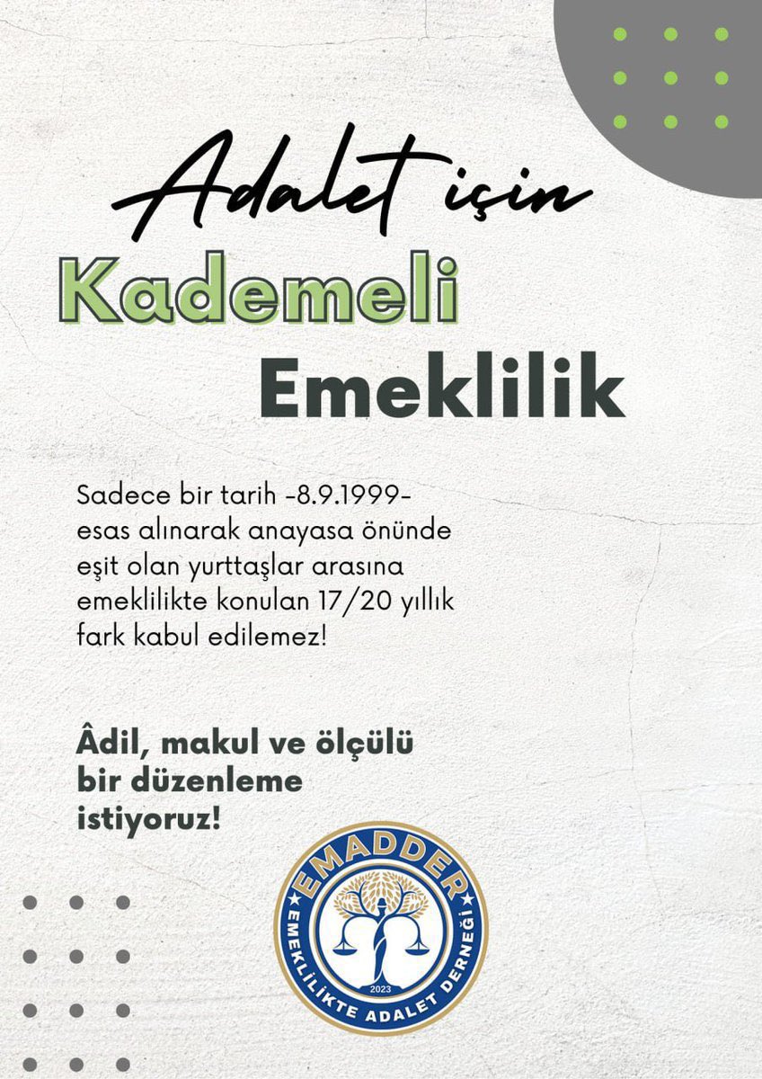 ADALET için
KADEMELİ EMEKLİLİK ❗️❗️❗️

#KademesizEytBüyükHata