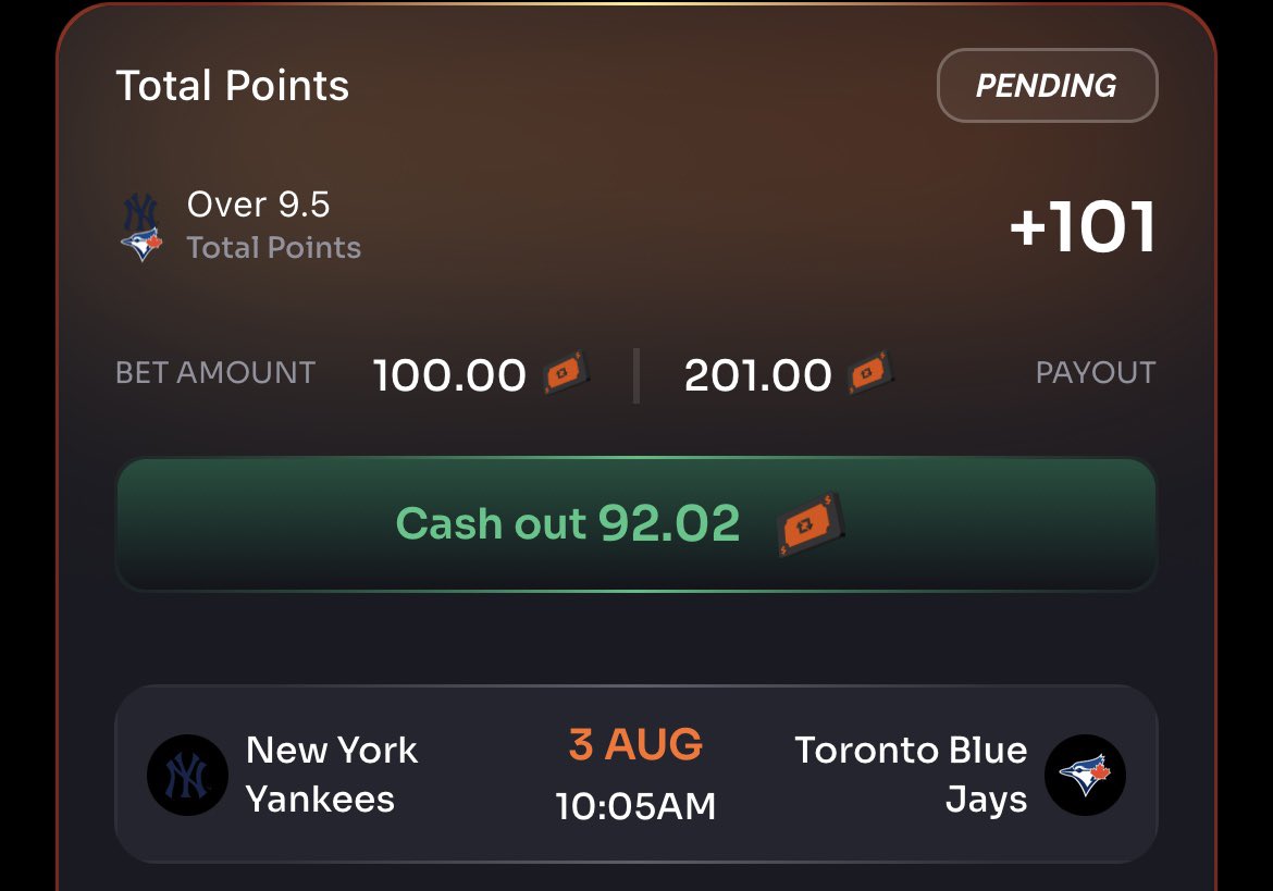 BlitzBetzEV's tweet photo. Rebet Nuke courtesy of the @DGFantasy optimizer 🚨
Yankees vs Blue Jays o 9.5 runs (+101)⚾️
Market has this line at -120 ✅
Posted first in the FREE discord ⬇️
https://t.co/dLiCbKJ3Ig
#flif #prizepicks #underdog #oddsjam https://t.co/8fJ0bOtpqY