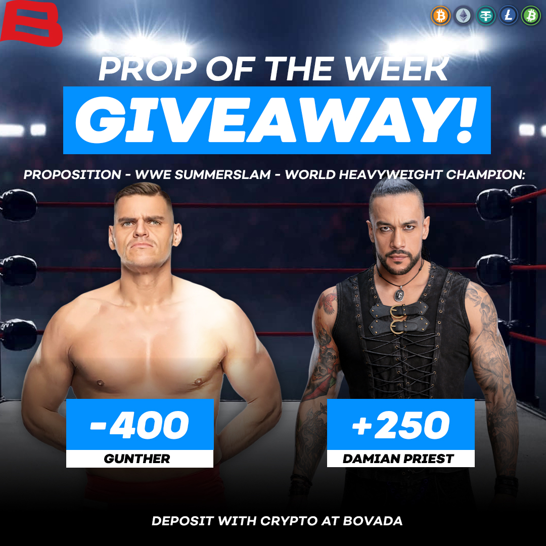 Bovada_Casino's tweet photo. 🤼‍♀️ PROP OF THE WEEK GIVEAWAY 🤼‍♀️

We’ve got $25 crypto bonuses to give away to five lucky winners! 💰 

Re-post + follow us
&amp; Tell us who you think will leave #SummerSlam the World Heavyweight Champion! 👀

Winners chosen at random on Monday! 

Terms: https://t.co/7wWEnNO4uC https://t.co/PyD9qukmNC