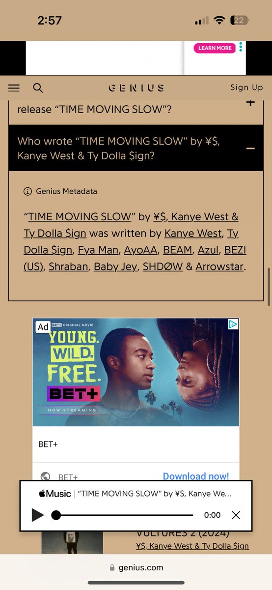 Blessed fr! Co-wrote “Time Moving Slow” by Kanye West &amp; Ty Dolla $ign. Out now ✈️