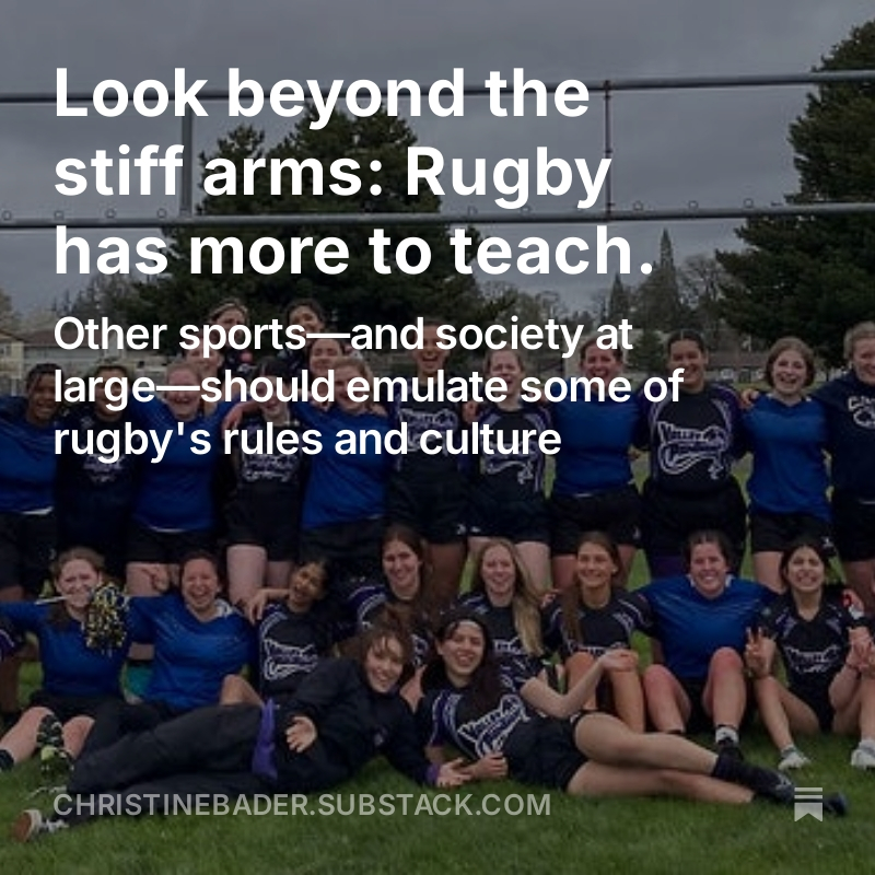 LOVING the enthusiasm for #rugby right now. But let's be sure to look beyond the stiff arms and fierce tackles to the culture that makes the sport truly special. open.substack.com/pub/christineb… #Paris2024 #womensrugby <a href="/ilona_maher/">Ilona Maher</a> #TeamUSA