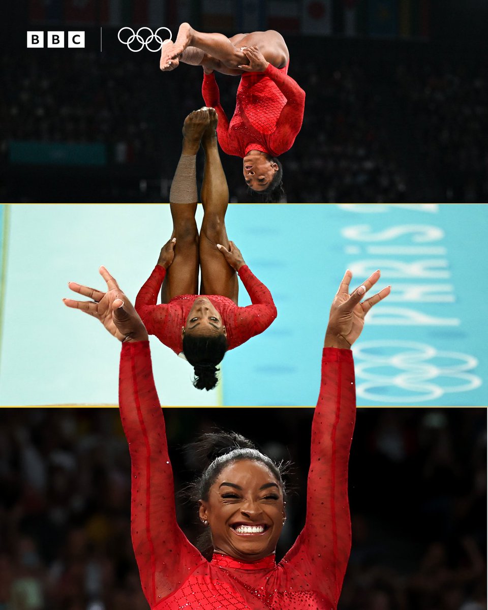 BBCSport's tweet photo. Simone Biles 🤩

Rio 2016: 🥇🥇🥇🥇🥉
Tokyo 2020: 🥈🥉
Paris 2024: 🥇🥇🥇

#Olympics #BBCOlympics #Paris2024 https://t.co/lEsvVawOBM