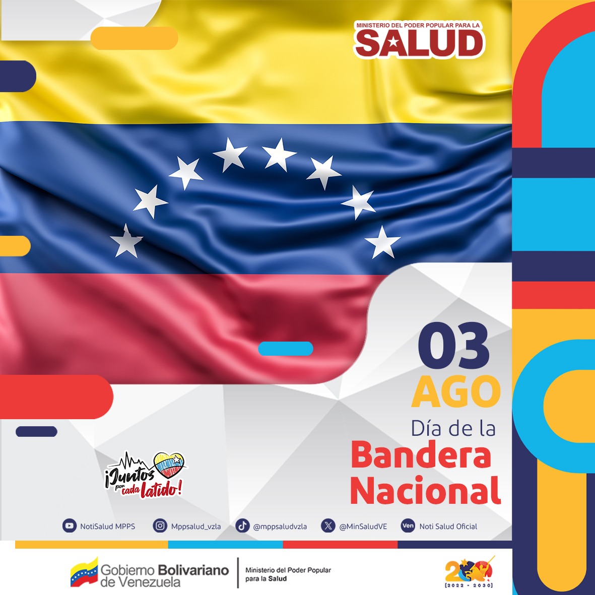 ¡Día Nacional de La Bandera! Un Símbolo de nuestra Patria🇻🇪
El #03Ago de 1806 el Generalísimo Francisco de Miranda ondeó por primera vez la bandera tricolor en tierras venezolanas, en La Vela De Coro.
#JuntosPorCadaLatido❤️
#PaísDeOchoEstrellas🇻🇪
<a href="/NicolasMaduro/">Nicolás Maduro</a>
<a href="/MagaGutierrezV/">Magaly Gutiérrez Viña</a>