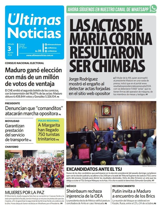 ¿SABES por qué Edmundo González no presenta las supuestas actas ante la Sala Electoral del Tribunal Supremo de Justicia? 🇻🇪 
1. Si presenta las actas verdaderas se ratifica su derrota y se cae la farsa. 
2. Si presenta las actas falsificadas estaría incurriendo en un delito.