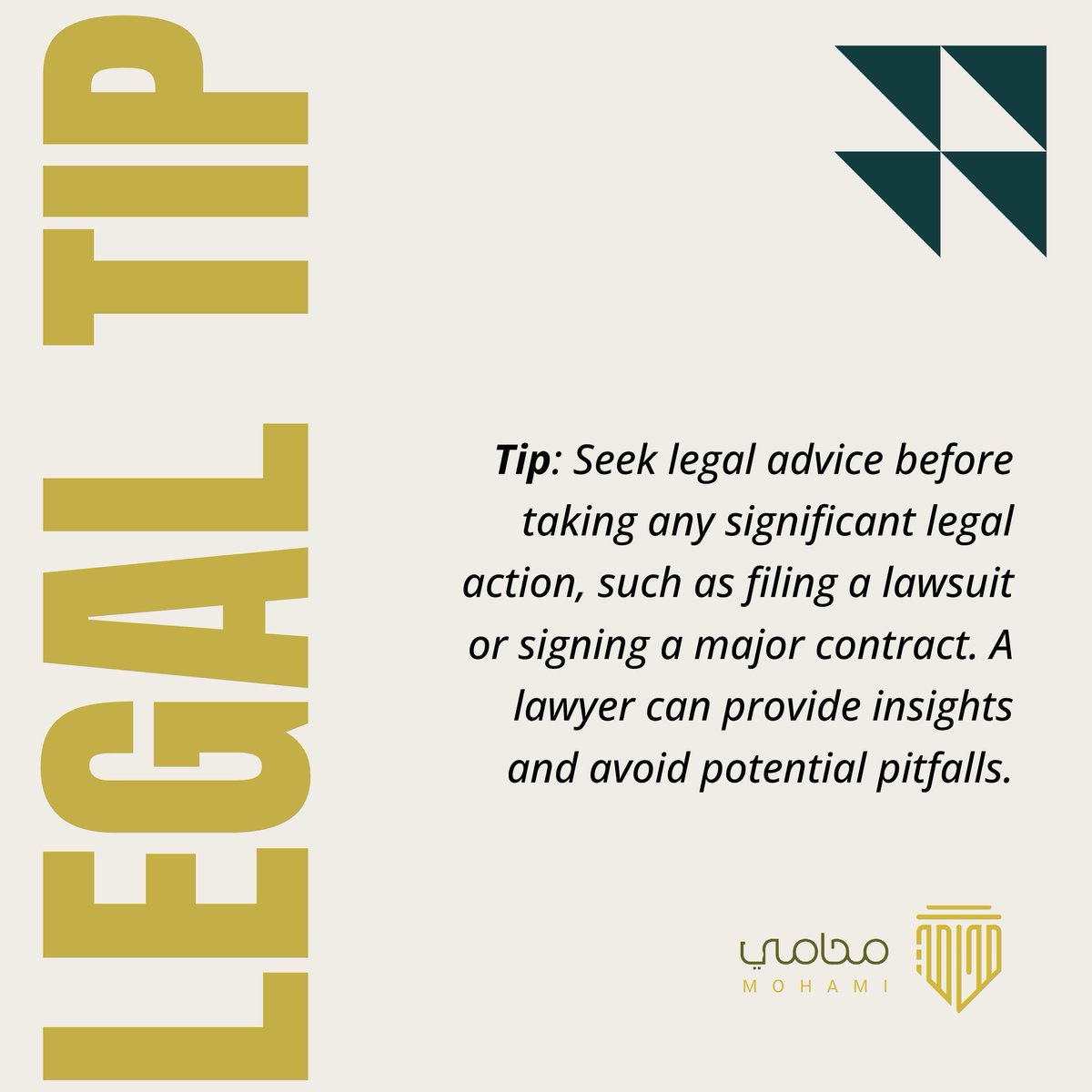 Mohami_sa's tweet photo. Daily Legal Tip: Consult before action. #LegalAdvice #DailyTip https://t.co/TGoTcwna7r