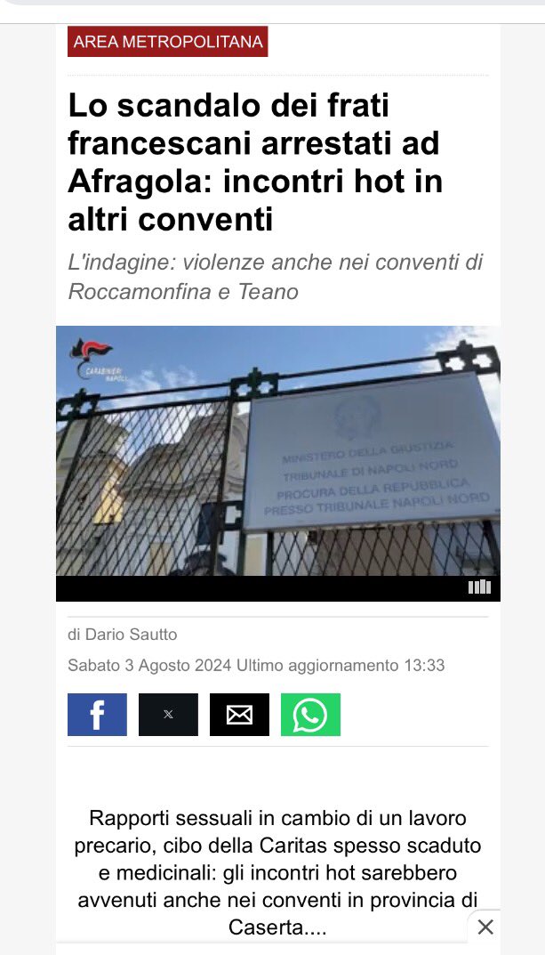 Frances99687883's tweet image. L’indagine sui #frati di #Afragola si allarga ad altri conventi. Prestazioni sessuali in cambio di cibo della Caritas e medicinali scaduti. Com’è che nessun rappresentante del #governo patriota e cristiano stia dedicando due righe a questo schifo immane?