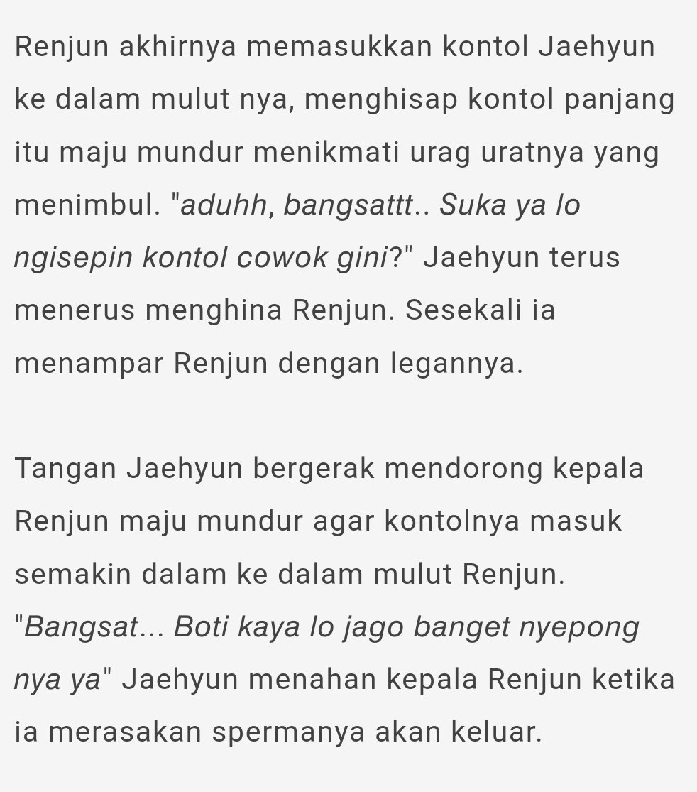 sixninesex_'s tweet photo. Penyepong handal
— Jaeren au 🔞
Cw// Nsfw, deep throat, slut—shamming, sex kasar, jorok, porno, lokal gay 

“𝘢𝘬𝘶 𝘴𝘢𝘯𝘨𝘦 𝘣𝘢𝘯𝘨𝘦𝘵 𝘴𝘦𝘵𝘪𝘢𝘱 𝘭𝘪𝘩𝘢𝘵 𝘬𝘢𝘮𝘶 𝘩𝘢𝘣𝘪𝘴 𝘧𝘶𝘵𝘴𝘢𝘭, 𝘱𝘦𝘯𝘨𝘦𝘯 𝘴𝘦𝘱𝘰𝘯𝘨𝘪𝘯 𝘴𝘢𝘮𝘱𝘢𝘪 𝘮𝘶𝘯𝘵𝘢𝘩 𝘴𝘱𝘦𝘳𝘮𝘢” https://t.co/3s2rvK4tMo