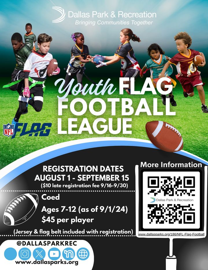 It's time to kick-off fall youth sports! Whether it's flag-football or soccer, we can't wait to get your kids involved in the game!! ⚽ 🏈 Registration begins August 1

dallasparks.org/183/Youth-Spor…