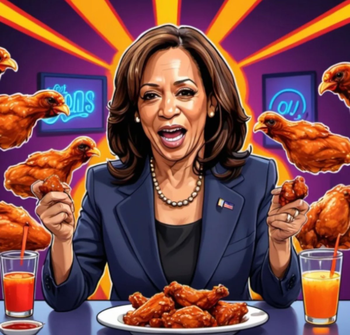 real_defender's tweet photo. @KamalaHarris Kamala is too chicken to debate Trump on Fox News because she needs her friends in the media to protect her. 

She is terrified of Trump. 

Chicken-mala Harris. https://t.co/PVaTgAwgKg