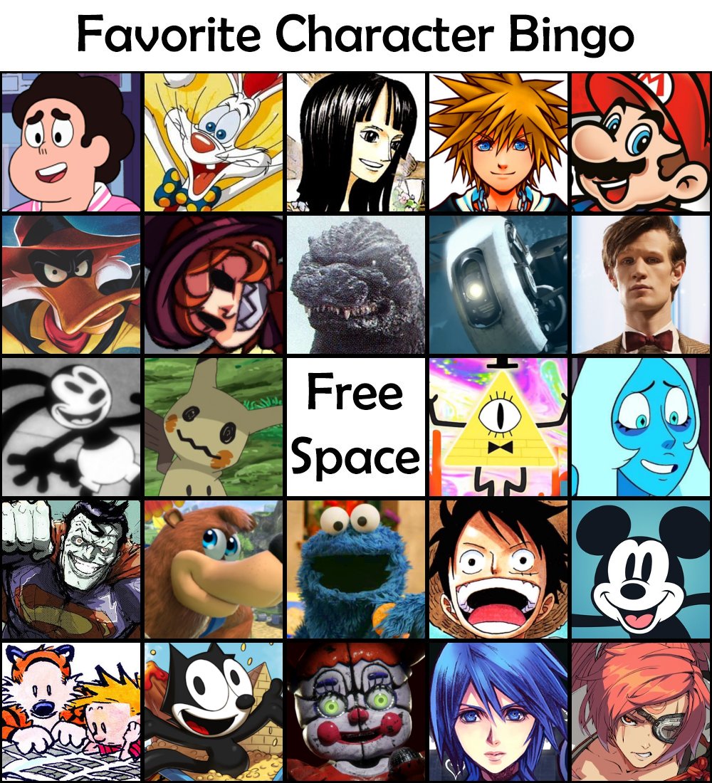 MonkeyDLenny's tweet photo. This looked fun so I'm joining in too! Here's my Favorite Character Bingo lol

#favoritecharacterbingo https://t.co/QTM3SZalri
