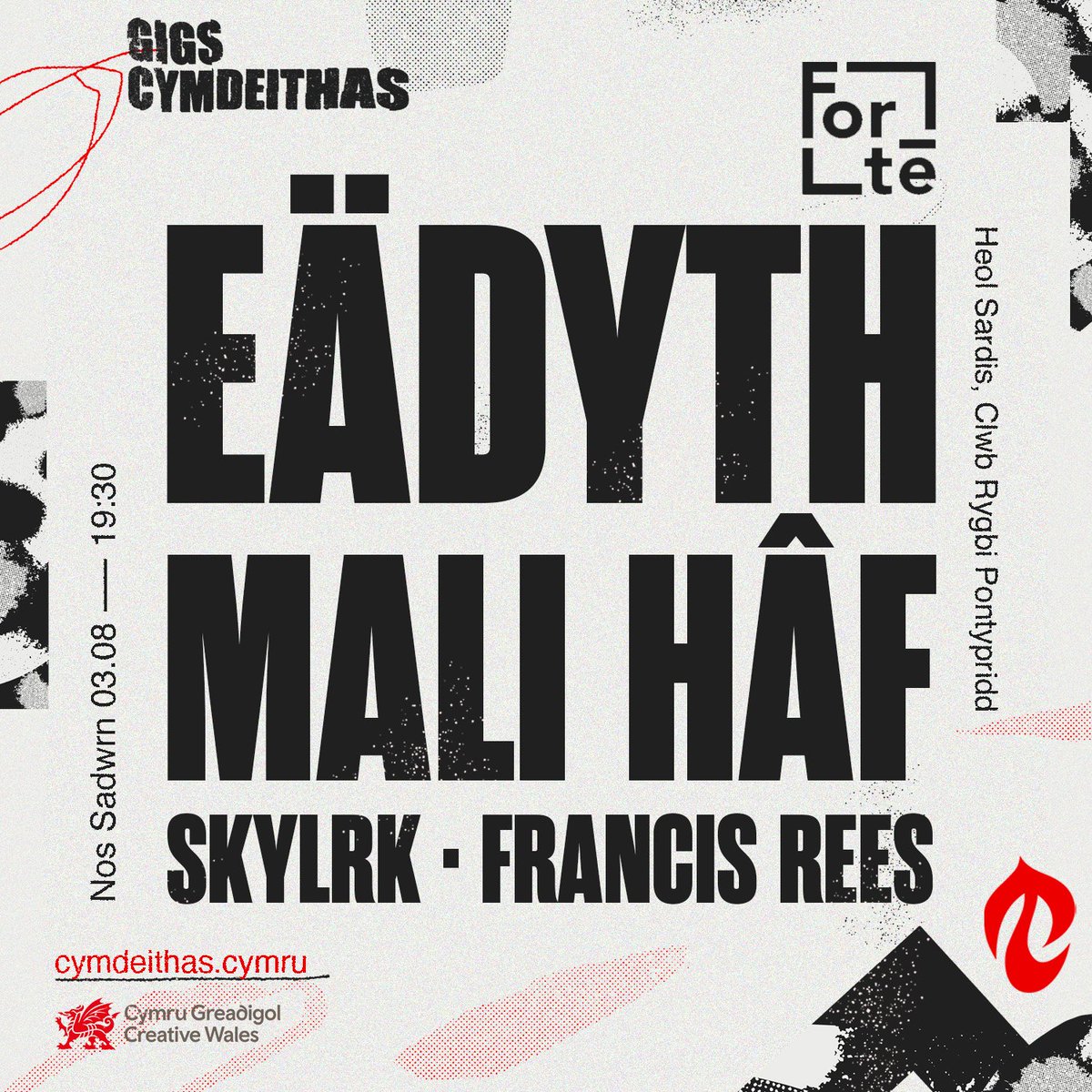 Gigs Cymdeithas (@gigscymdeithas) on Twitter photo HENO...DRYSAU AM 7:30yh.
Eädyth
<a href="/mali_haf/">Mali Hâf</a>
@sir_skylrk
<a href="/pugh_rees/">Francis Pugh</a>
Bydd tocynnau ar gael ar y drws ond dewch yn gynnar i sicrhau lle!
<a href="/ForteProject10/">Forté Project</a> x <a href="/Cymdeithas/">Cymdeithas yr Iaith</a> HENO...DRYSAU AM 7:30yh.
Eädyth
<a href="/mali_haf/">Mali Hâf</a>
@sir_skylrk
<a href="/pugh_rees/">Francis Pugh</a>
Bydd tocynnau ar gael ar y drws ond dewch yn gynnar i sicrhau lle!
<a href="/ForteProject10/">Forté Project</a> x <a href="/Cymdeithas/">Cymdeithas yr Iaith</a>