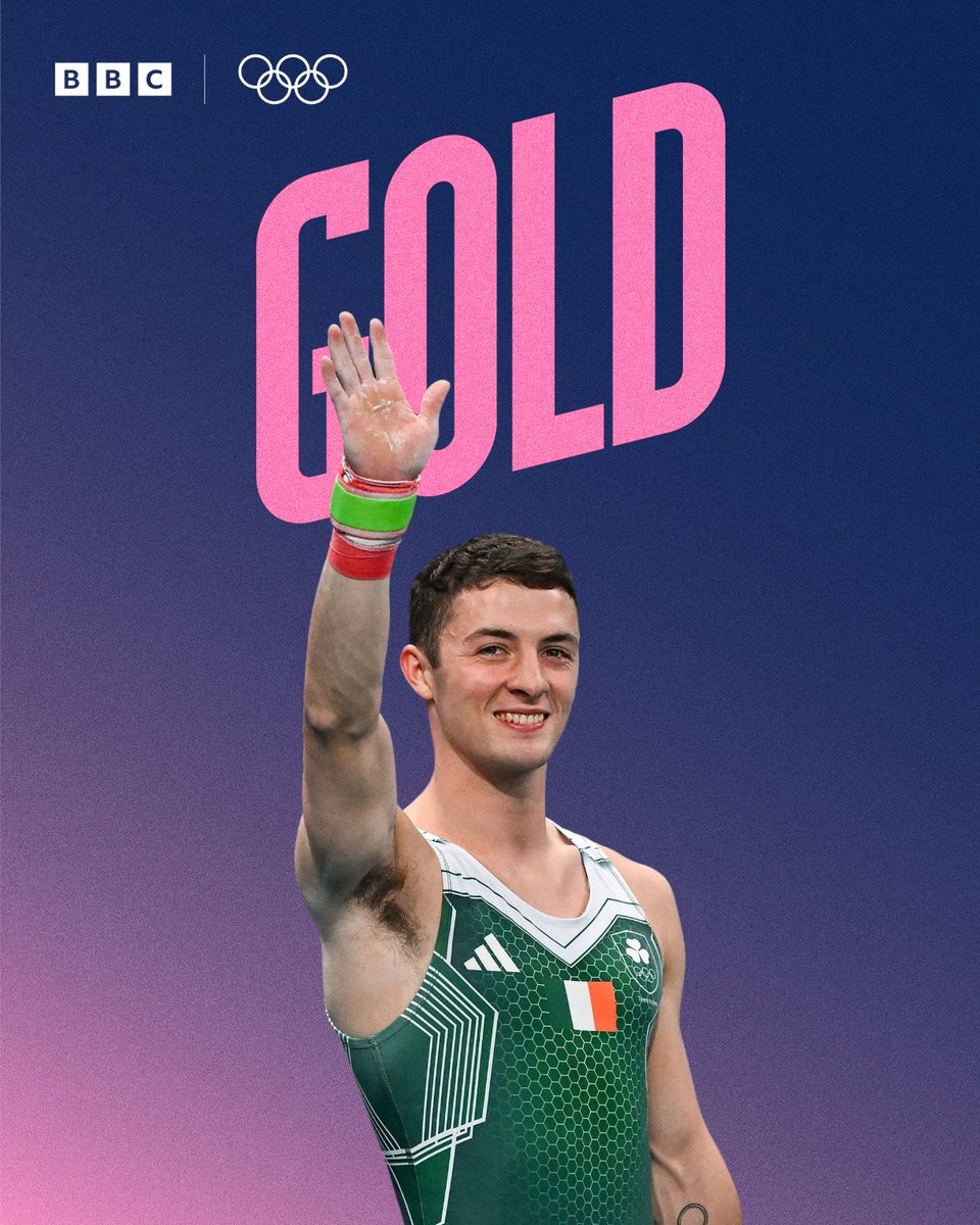BBCSport's tweet photo. It's GOLD for Rhys McClenaghan and Team Ireland in the pommel horse final! 🥇

A stunning routine.

#Olympics #BBCOlympics #Paris2024 https://t.co/1UlNs2MfKf