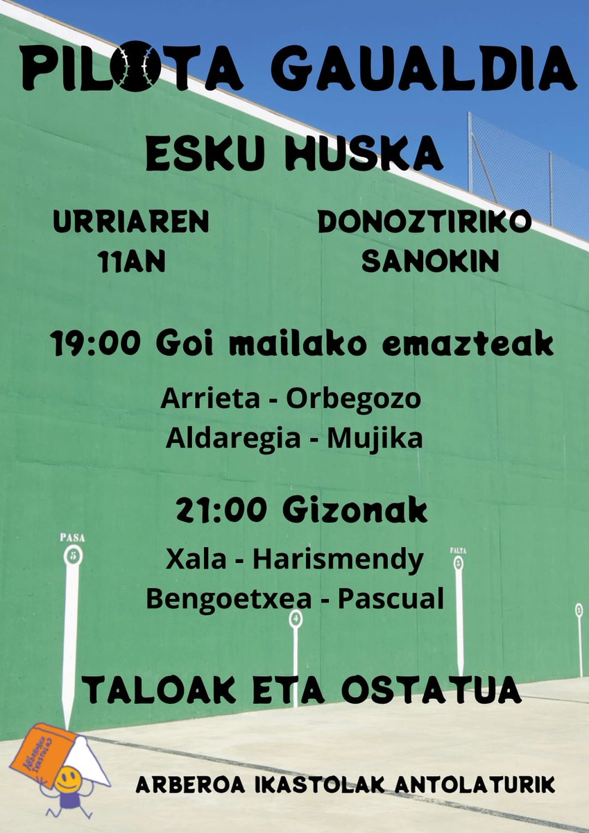 Data atxik!!! <a href="/OlatzIdoate/">Olatz Idoate</a>
@XabierEuzkitze <a href="/xaparret/">kriztof arotzarena</a> <a href="/IeraAgirre/">Iera Agirre</a> <a href="/PilotaMunduan/">EskuPilota</a>