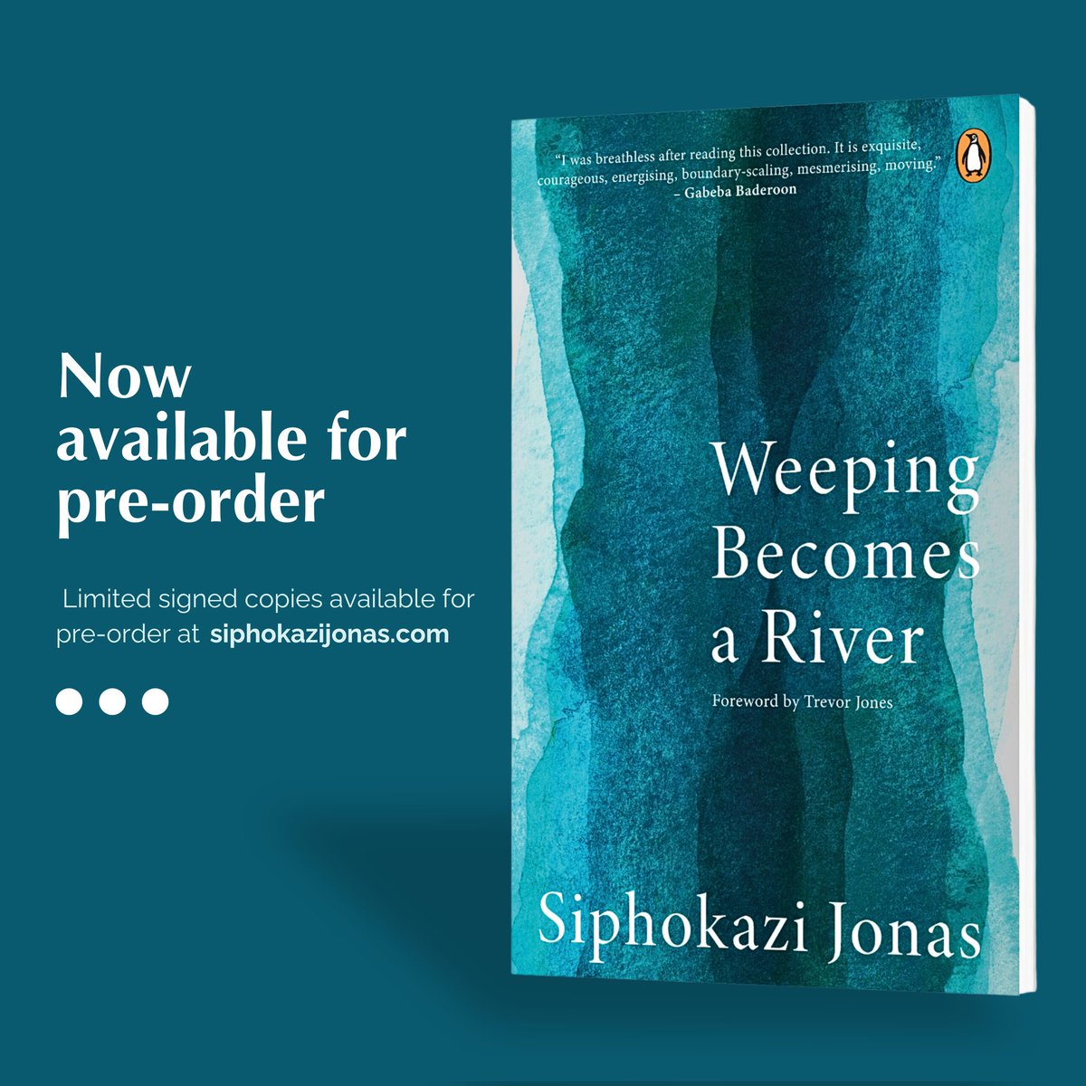 A deep dive awaits in September 2024! 📘🌊

While we all hold our breath, you can pre-order your copies of Siphokazi Jonas' 𝐖𝐞𝐞𝐩𝐢𝐧𝐠 𝐁𝐞𝐜𝐨𝐦𝐞𝐬 𝐀 𝐑𝐢𝐯𝐞𝐫 now from siphokazijonas.com 💙 
 🇿🇦 South Africa only
(Limited copies available)

#WeepingBecomesARiver