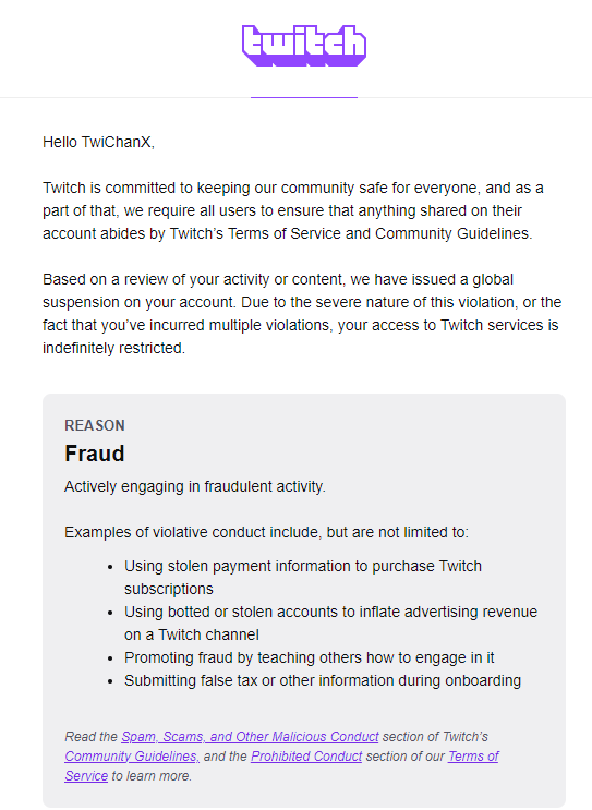 Kaiero___'s tweet photo. As you may know I am suspended from Twitch under what cost. I've gotten an indefinite suspension. I've already contacted their support and appealed twice. But I only got is just a automated response from them which is ridiculous.   

So for now I will be on hiatus until further notice. 😭