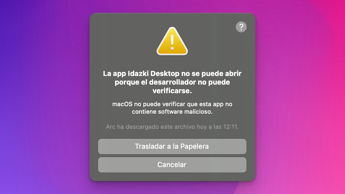 JaimeObregon's tweet photo. Al descargar la aplicación de firma electrónica del Gobierno Vasco un Mac moderno te advierte de que puede ser dañina, y no te da opción de abrirla sino de borrarla. Tienes que forzar la instalación porque esta gente desarrolla software creyéndose más allá del bien y del mal. 👏