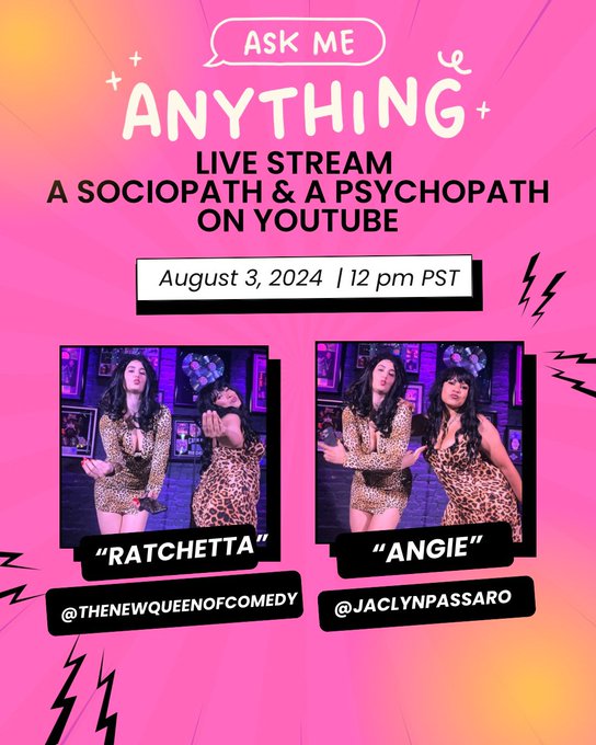 Ratchetta &amp; Angie are going live on YouTube today 8/3 12pm PST!  https://t.co/m8dz429IRY https://t.c<a href="/tag/lol"class="tags"><span>#lol</span></a><a href="/tag/girls"class="tags"><span>#girls</span></a><a href="/tag/brunch"class="tags"><span>#brunch</span></a><a href="/tag/relatable"class="tags"><span>#relatable</span></a><a href="/tag/femalecomedians"class="tags"><span>#femalecomedians</span></a>