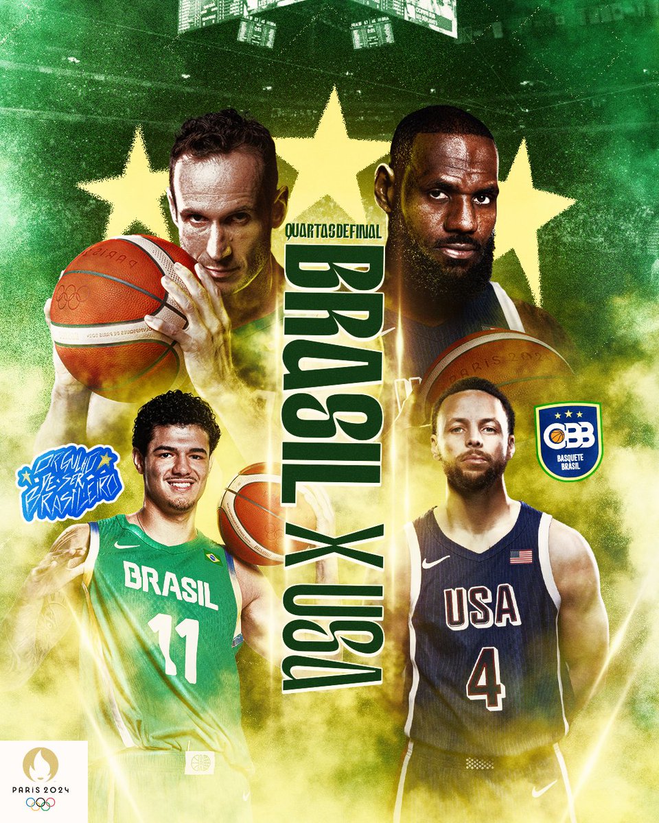basquetebrasil's tweet photo. CONFRONTO CONFIRMADO! O Brasil irá enfrentar os Estados Unidos nas quartas de final da Olimpíada de Paris! 🇧🇷💪

O duelo será no dia 6 de agosto, terça-feira, com horário a definir. https://t.co/NIYWX1Rp4E