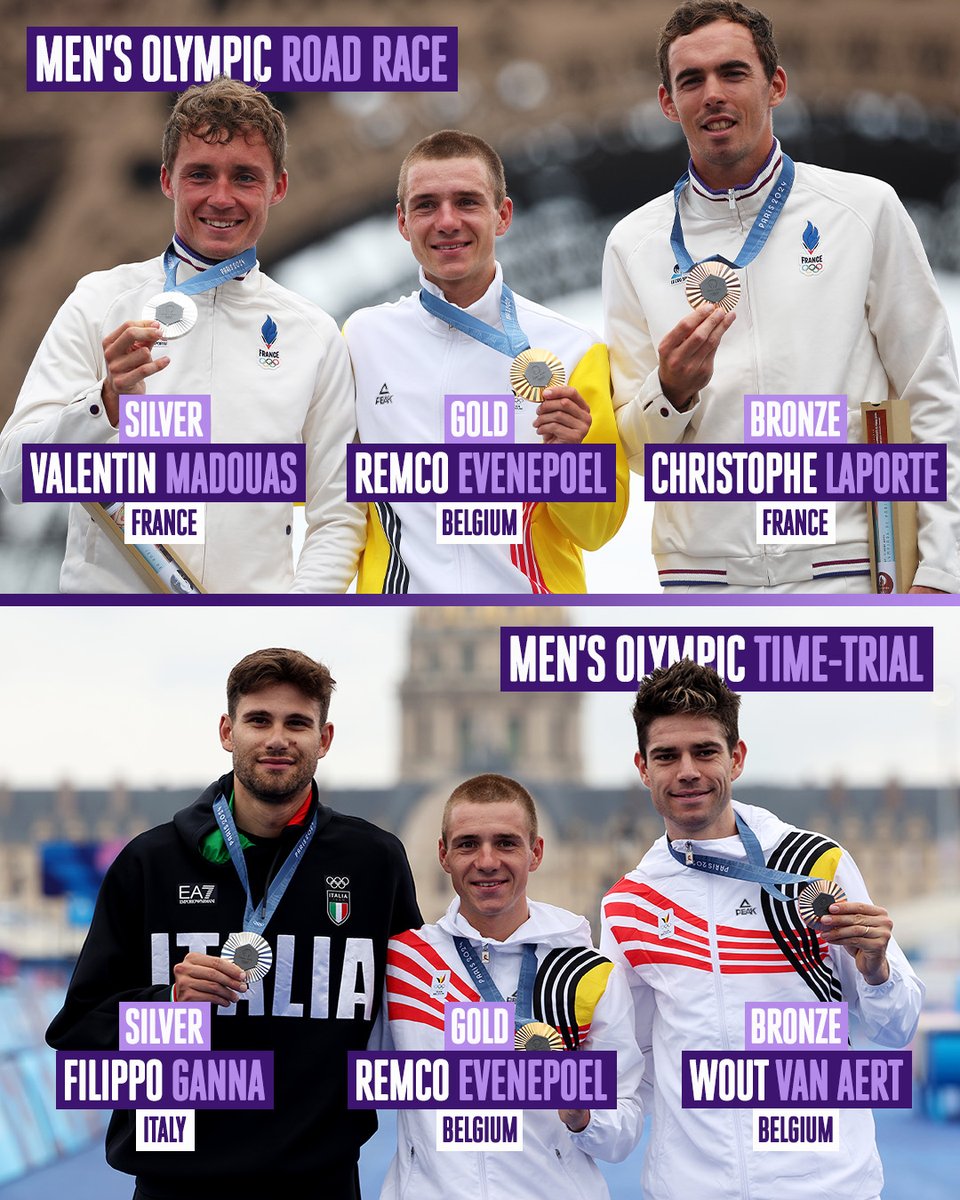 Remco's gold rush at the Olympics 🥇🥇

Remco Evenepoel is the first male rider ever to win gold in the road race and time-trial events at the same Olympics - Madouas and Laporte joined the Belgian on the road race podium 💪

📸 Getty Images
____________
🇫🇷 #Paris2024