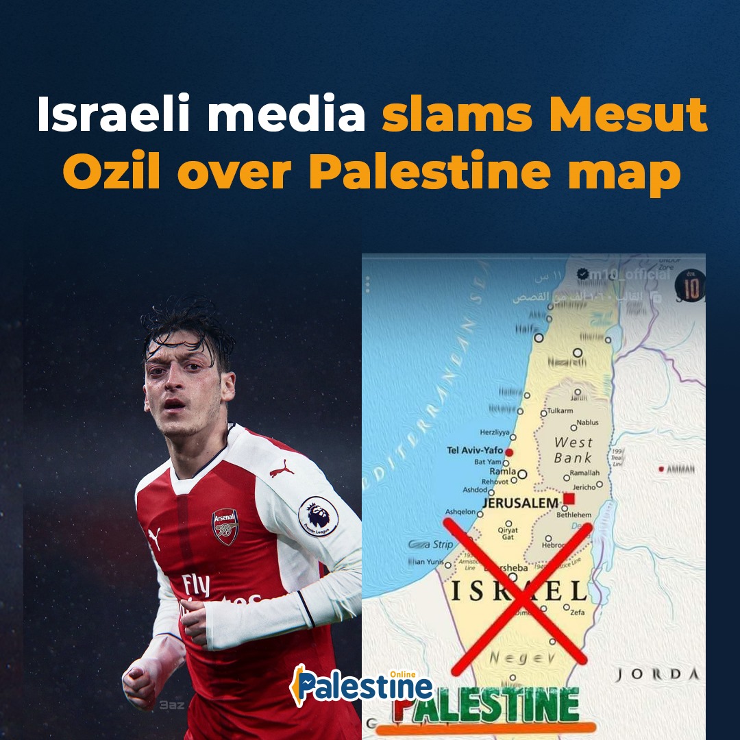 OnlinePalEng's tweet photo. Israeli websites have launched a scathing attack on former German national team star, Mesut Ozil, after he published a map of historic Palestine on his Instagram page. https://t.co/4RMXZVt2r5