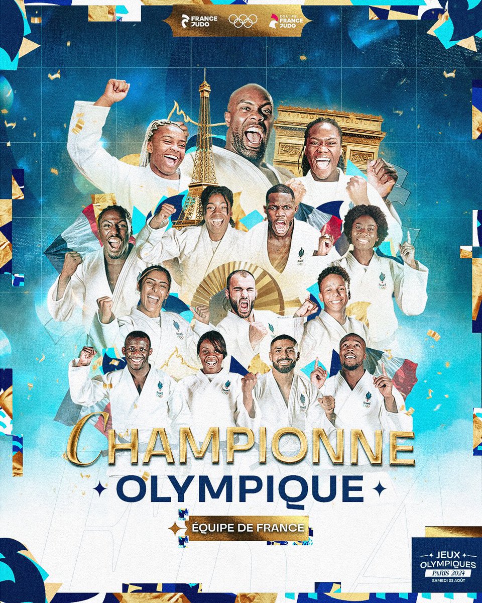 francejudo's tweet image. DOUUUBLE CHAMPIOOOONNE OLYMPIIIIIIIIIIIQUE 🌟🌟🇫🇷

ILS L&apos;ONT FAIIIIT !!! QUELLE ÉQUIPE !!! ILS SONT SACRÉS ! L&apos;équipe de France remporte sa finale face au Japon (4-3) et conserve, à la maison, son titre de championne olympique !!! 🥹👑

MERCI LES BLEUS 💙🤍❤️…