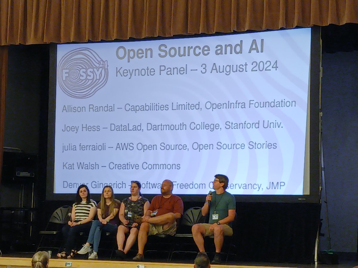 AI Keynote by  Denver Gingerich, Allison Randal, Joey Hess, julia ferraioli, Kat Walsh is live! restreamer.opensignalpdx.org