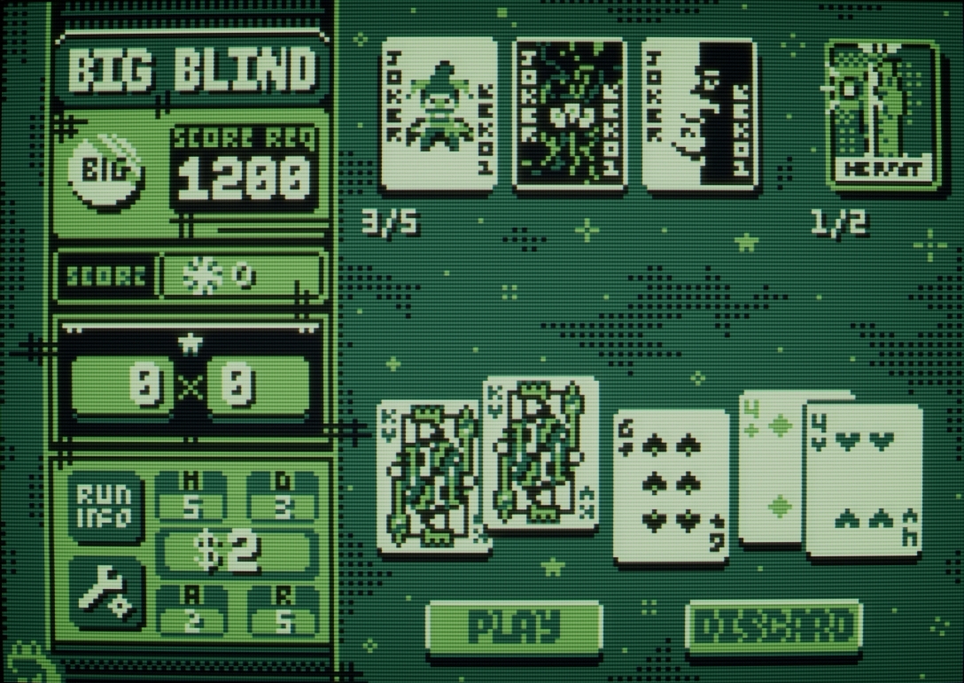 frogcap's tweet image. what if balatro was a gameboy game? #pixelart