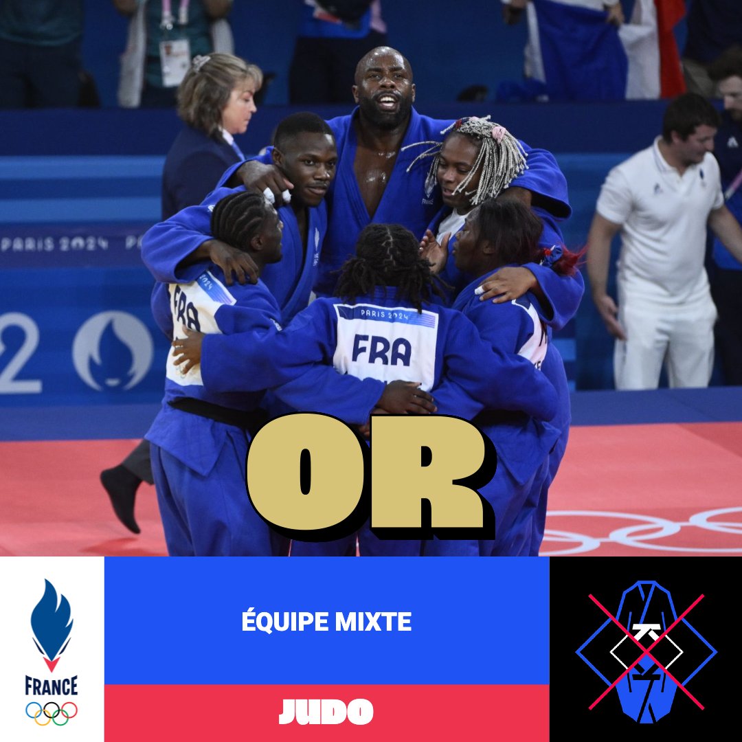 GabrielAttal's tweet image. LE TAULIEEER ! Médaille d'or en équipe mixte arrachée grâce à l'invincible Teddy Riner. 🔥🇫🇷🥇